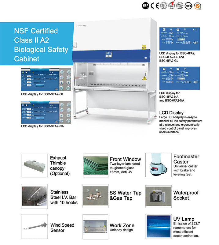Cabina de seguridad biológica A2 certificada según NSF 49