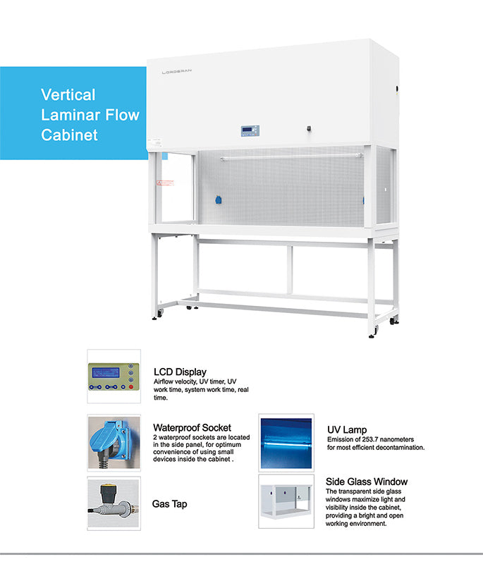 Vertical laminar flow hood with motorized window – detail view